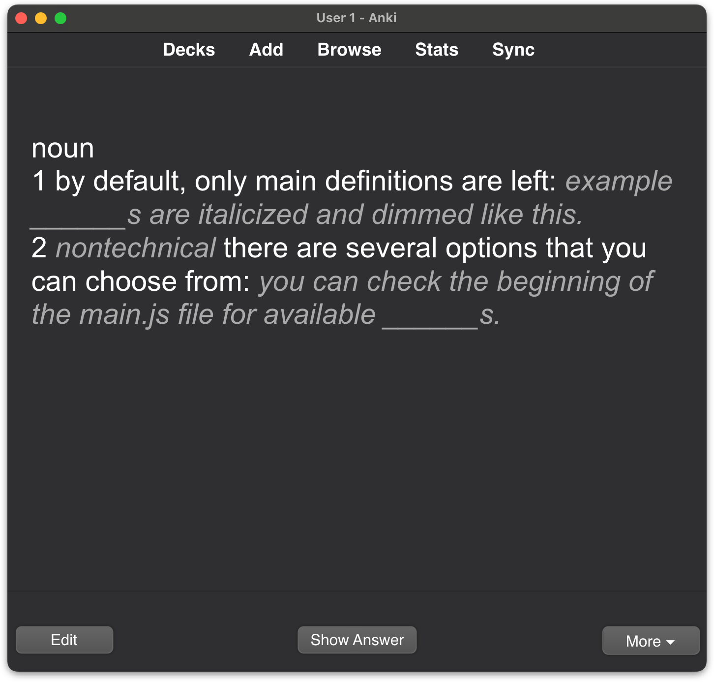 Screenshot of Anki.