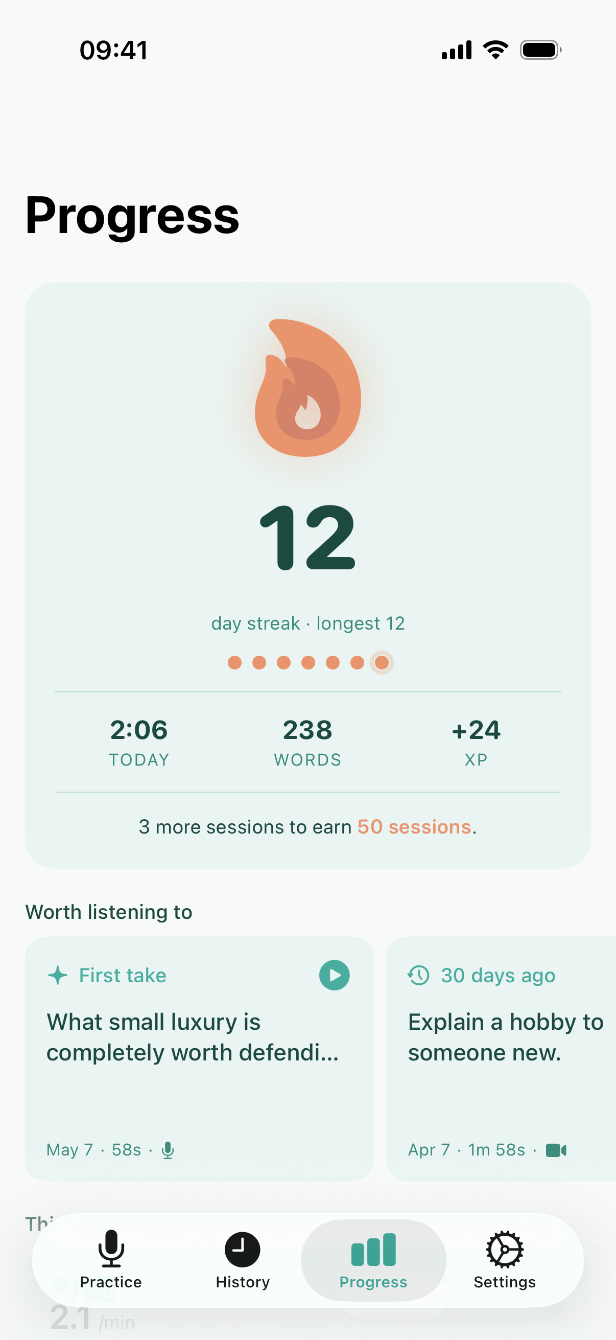 SpeakGym progress screen