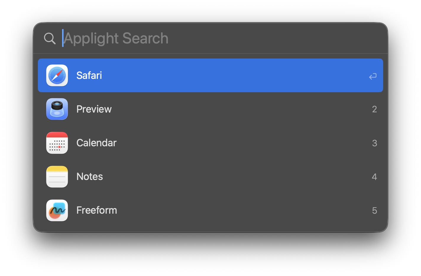 Applight app switcher showing intelligent app predictions in a clean search interface