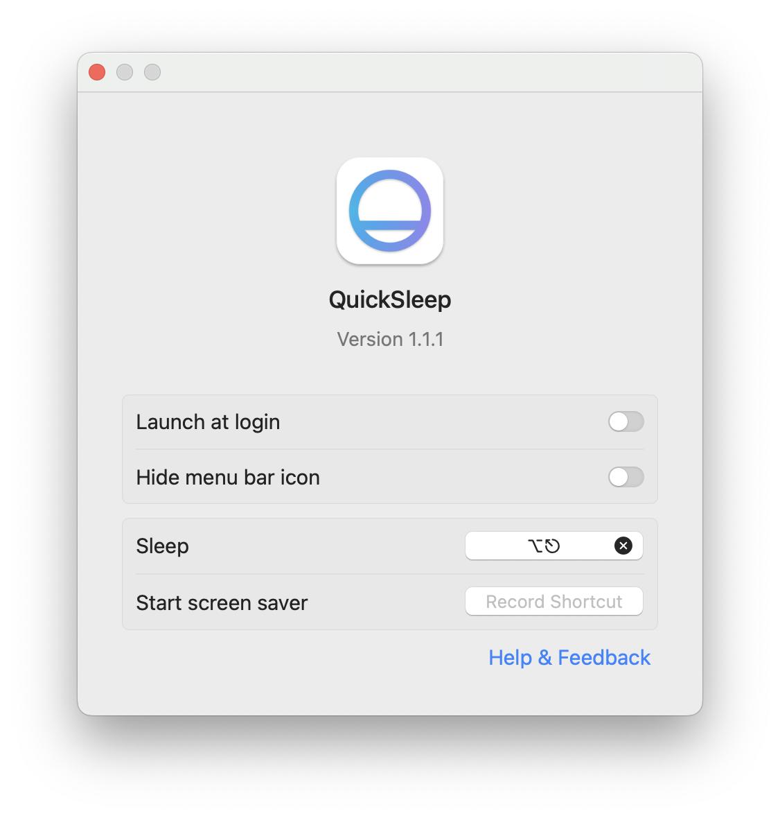 QuickSleep interface